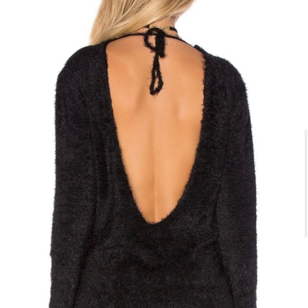 Anine Bing Open Back Fuzzy Knit Sweater Black - image 1